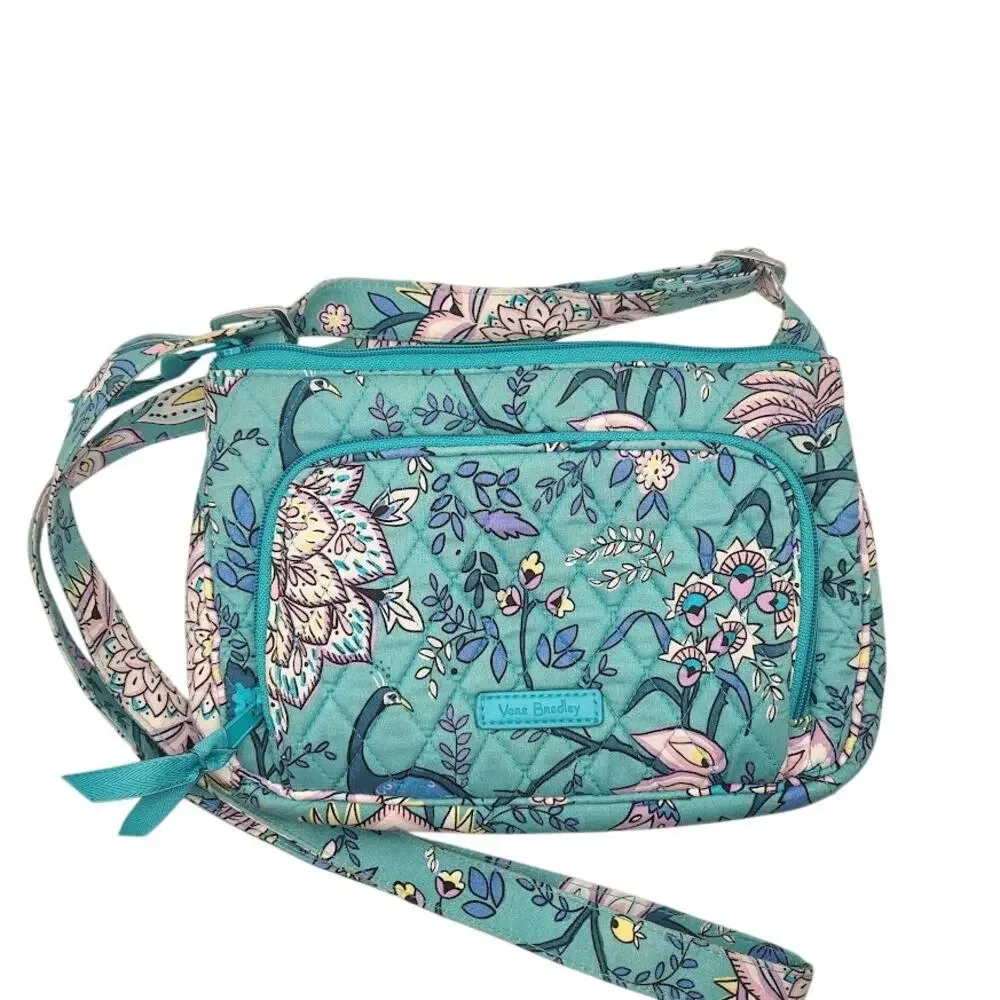 Vera Bradley Floral Quilted Crossbody Purse Shoulder Bag Blue Pink Birds